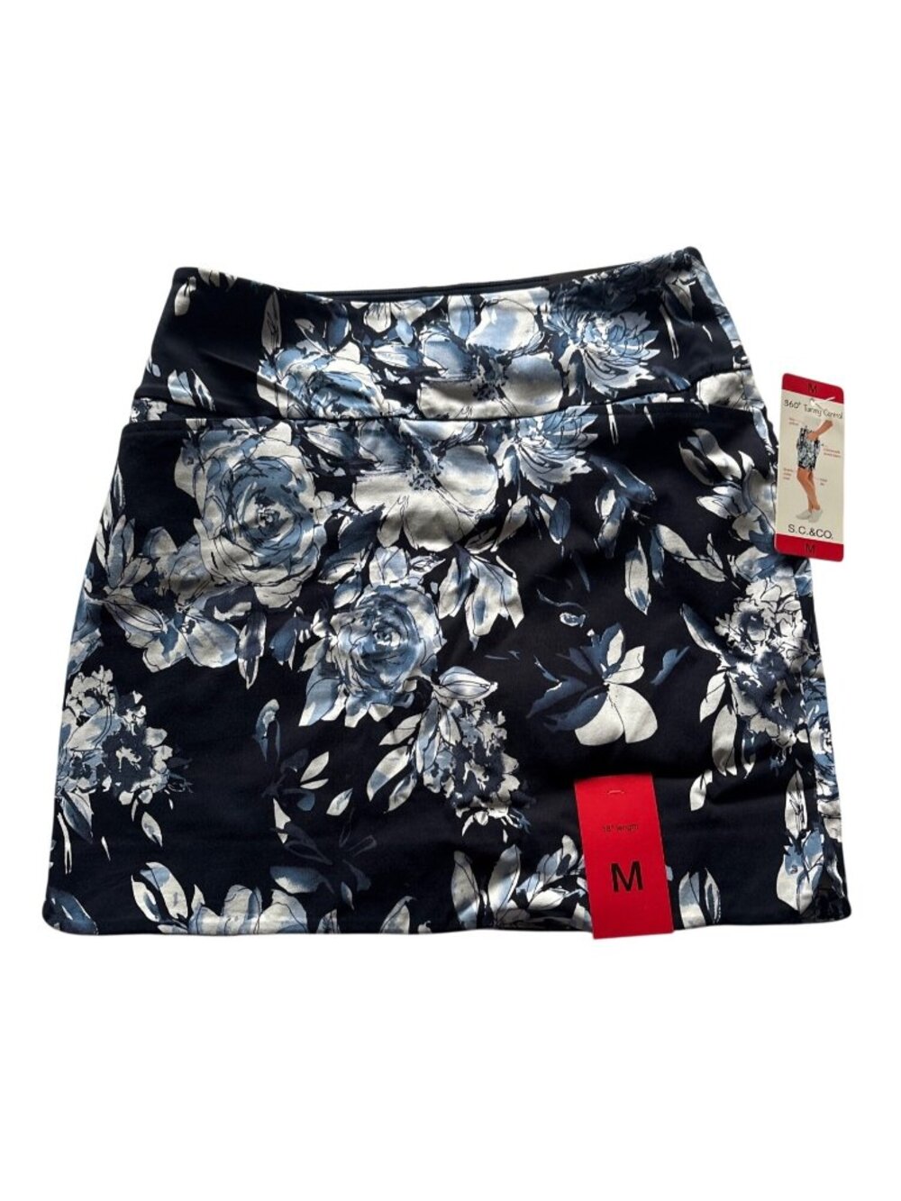 S.C.& Co. Womens 360° Tummy Control Skort Navy Floral M 18" Length